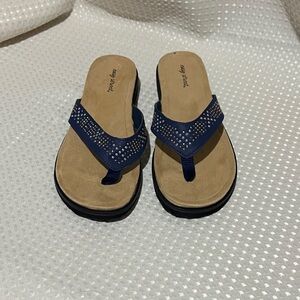 Easy Street Women's Navy Sandals with Rhinestones
